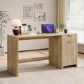 60" Fluted Home Office Desks with Storage, Modern Executive Desk Computer Desk with Drawer & Cabinet, Wood Work Desk for Office, Bedroom, Study, Living Room, Oak