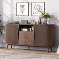 JOINICE 63" Fluted Storage Cabinet for Living Room,Mid-Century Modern Sideboard with Sliding Doors, Walnut Buffet Cabinet with Drawers & Solid Wood Legs, Large Accent Credenza for Home, Dining Room
