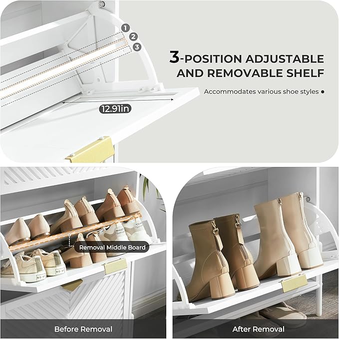 Shoe Cabinet Storage with 2 Flip Drawers, Narrow Hidden Shoes Organizer Cabinet for Entryway, Freestanding Slim Shoe Rack Front Door Entrance(White)
