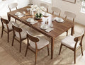 Wooden Dining Chairs Set of 8 - Farmhouse Fabric Upholstered Kitchen Chairs with Curved Back, Solid Wood Mid-Century Modern Side Chair for Dining Room, Beige & Walnut