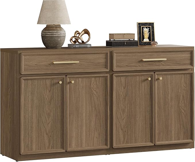 SICOTAS Buffet Cabinet with Storage Tall Modern Console Storage Cabinet with Doors and Shelves 60" Long Wooden Sideboard Credenza Buffet Table Coffee Bar for Living Room Kitchen Dining Room Entryway