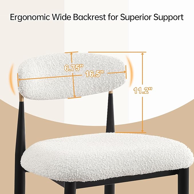 Morden Fort Counter Height Bar Stools Set of 4, Modern Upholstered Counter Stools with Backs, Boucle Island Chairs with Black Metal Legs for Kitchen and Home Bar