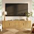 win2win 71" TV Stand for 80 Inch TV, Modern Fluted Entertainment Center with Faux Marble Top, Curved Corners, Boho Minimalist Media Console with Storage for Living Room Bedroom, Oak