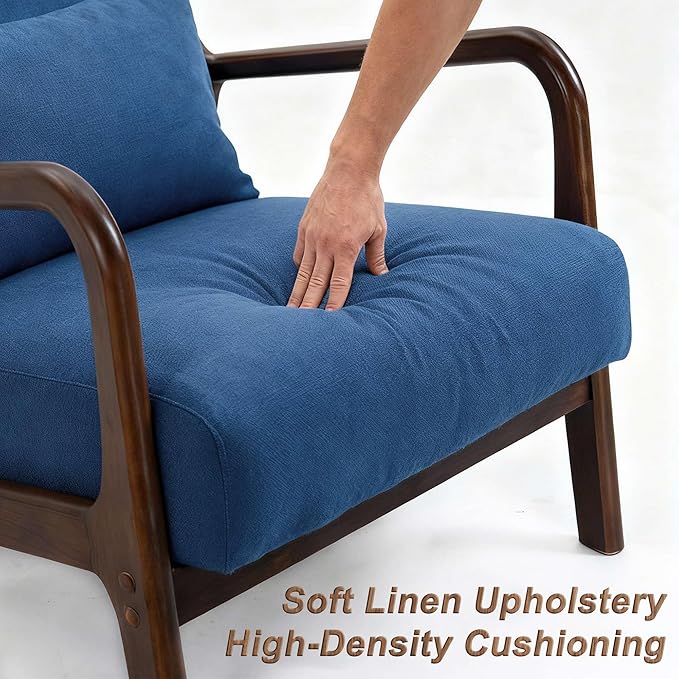 Set of 2 Mid Century Modern Accent Chair with Wooden Frame & Linen Upholstery, Comfortable Mid Century Lounge Chair with Pillow, Wooden Accent Chair for Living Room, Bedroom or Reading Corner