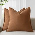 Foindtower Pack of 2, Decorative Linen Soild Throw Pillow Covers Soft Accent Cushion Case Boho Farmhouse Pillowcase for Couch Sofa Bedroom Living Room Home Decor 22 x 22 Inch Orange Brown