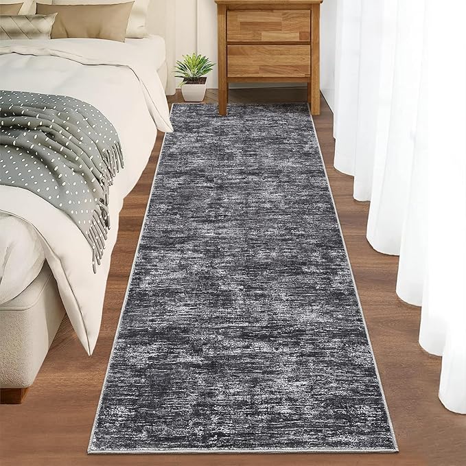 RUGSREAL 2x6 Runner Rug Washable Kitchen Runner Rug Modern Abstract Runner Mat for Hallway Contemporary Solid Rug Non-Slip Foldable Aesthetic Accent Floor Carpet for Living Room Bedroom, Dark Grey