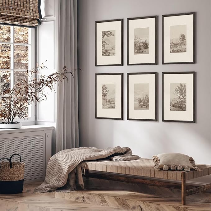 Joocrise Neutral Wall Art Decor Set of 6 Vintage Canvas Wall Art Rustic Farmhouse Wall Art Botanical Prints Country Pictures Neutral Vintage Artwork for Living Room Bedroom 8x10 Inch Wood Framed
