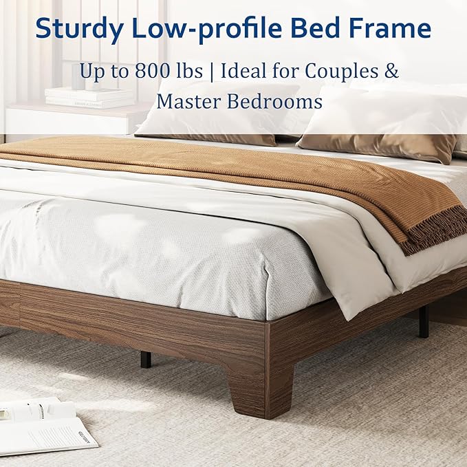 GarveeHome Queen Size Platform Bed Frame, Minimalist Wood Bed Frame No Headboard Needed, Sturdy Low Profile Bed with Natural Wood Grain, Noise-Free & Easy Assembly