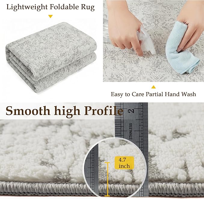 5x7 Fluffy Area Rug Grey Shag Neutral Throw Carpet for Living Room Soft Medium Pile Floral Throw Rug for Bedroom Dorm Office Dining Room Kitchen Modern Decor