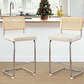 Zesthouse Natural Rattan Counter Stools Set of 2, 26" Modern Counter Height Barstools, Thick Linen Bar Stools with Solid Wood Back, Mid Century Cantilever Bar Chairs for Kitchen Island Beige Yellowish