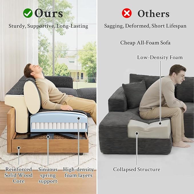 Welzona 103" Sectional Couch, Locked-in Modular Sectional Sofa, Wood Frame Couches for Living Room, 22" Deep Seat L Shaped Couch with Ottoman Chenille Cloud Sofa Tool-Free Setup Sofas for Living Room
