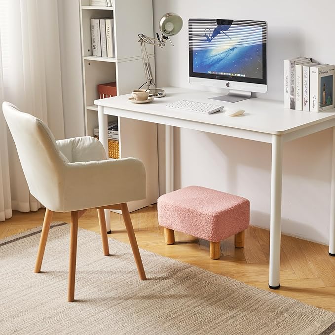 YMYNY Ottoman, Modern Footrest with Soft Padded Seat, Foot Stool with Wood Legs, Small Square Pouf Under Desk for Living Room Bedroom Office 15.74" D×11.41" W×9.84" H Pink UHBD030P