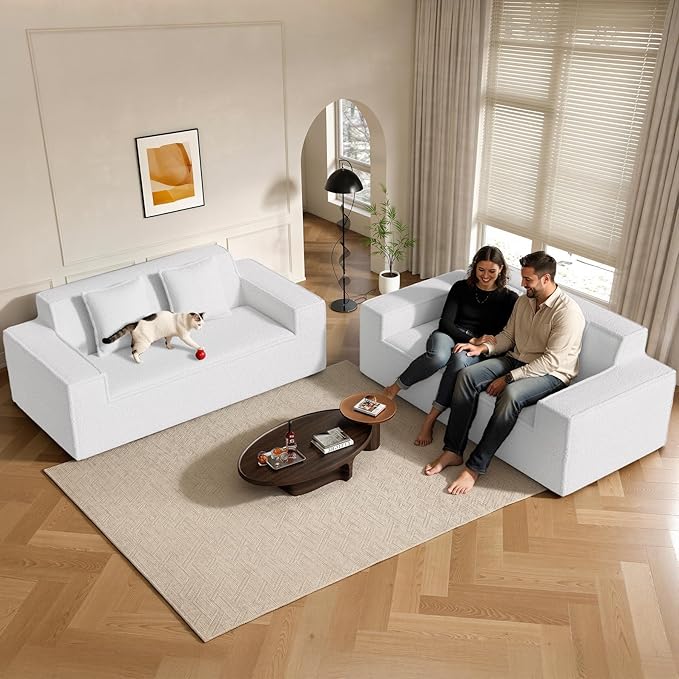 75'' Cloud Loveseat Sofa, No Assembly Required Comfy Deep Seat Couches 1 pcs for Living Room, Bedroom, Apartment(Teddy Fabric-Beige)