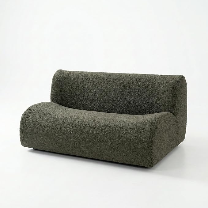 58" Curved Modular Sofa 2-Seater, Comfy Sherpa Loveseat for Small Spaces, Modern Sectional Love Seat Couches for Small Living Room, Bedroom, Apartment– No Assembly, Grey