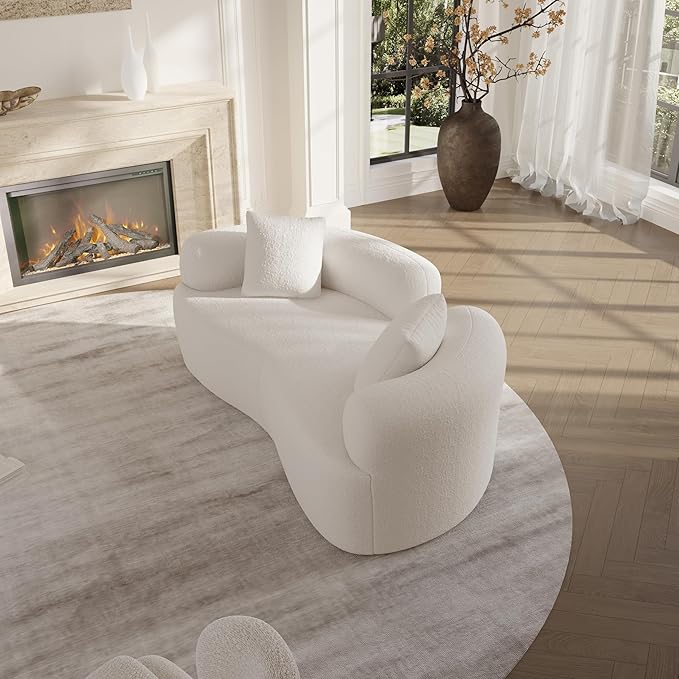 66.93 Inch Curved Loveseat Sofa with High - Density Foam Cushion, Full Compression Modular 2-Seater Couch, No Assembly Required, for Small Spaces & Living Room, Cream White