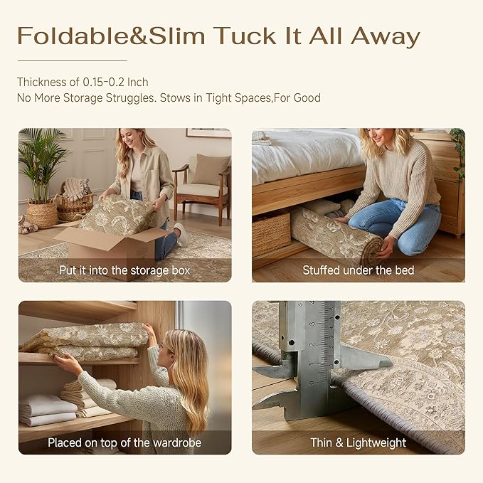 2x6 Taupe Washable Runner Rug for Living Room Bedroom Neutral Soft Floral Non Slip Runner Rug Lightweight Vintage Low Pile Distressed Runner Kitchen Hallway Porch Beside Bed Bathroom