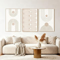 SAFERRYHOME Boho Abstract Wall Art Set of 3, Mid Century Neutral Framed Canvas Print Beige Modern Wall Decor, Geometric Line Artwork for Living Room Bedroom Office,Ready to Hang, 16"x24"