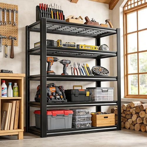 72H Storage Shelves Heavy Duty,2800 LBS Garage Storage Shelves,5-Tier Adjustable Metal Shelving,for Garage,Warehouse,Basement,Pantry,16"x35.5"x72"