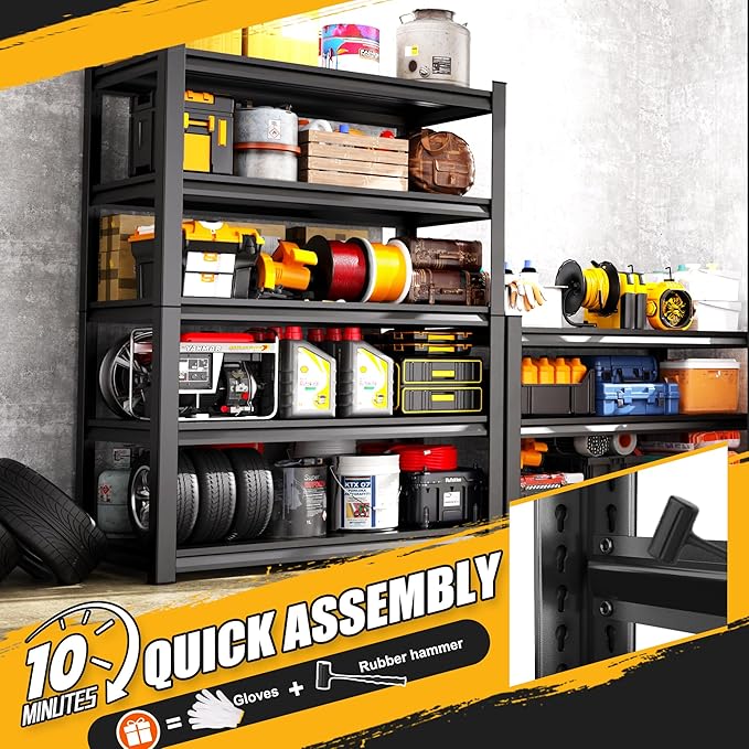 Set of 2 Garage Shelving 5-Tier Heavy Duty Storage Shelves, Adjustable Metal Shelving Unit, Utility Garage Organizer Shelf for Basement, Pantry, Kitchen, Warehouse,15.7" Dx35.4 Wx71.2 H, Black