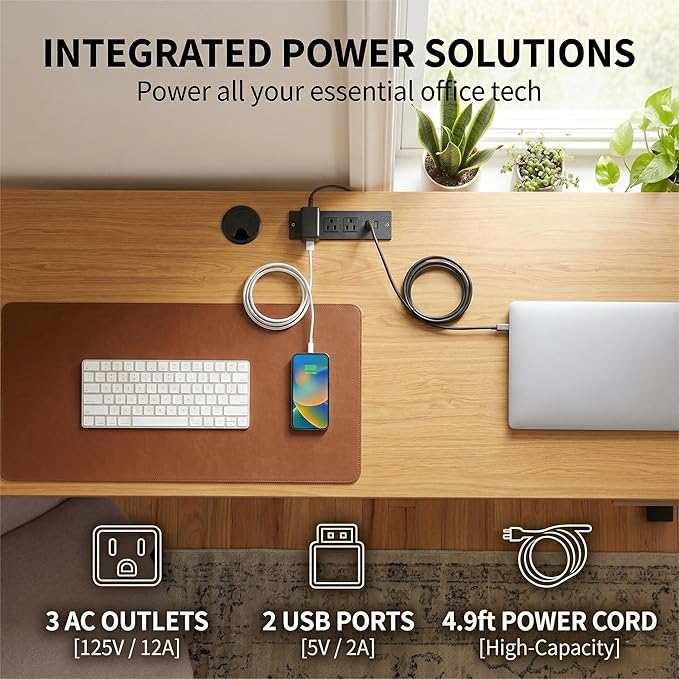 FURSUN 58" Home Office Desk with Power Outlet & File Cabinet, Modern Fluted Executive Desk with 3 Storage Drawers, Large Computer Workstation for Study & Bedroom, Natural Oak