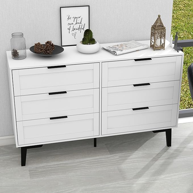TaoHFE 6 Drawer Dresser for Bedroom Modern White Chest of Drawers for Nursery Wood Dresser for Kids Horizontal Dressers & Chests of Drawers for Bedroom Living Room