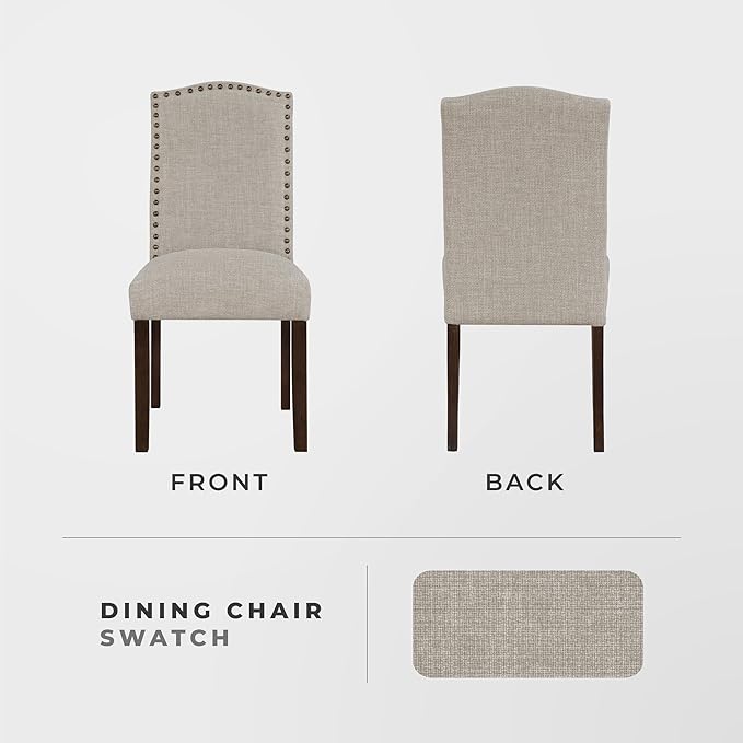 Lexicon Upholstered Dining Chairs Set of 2 - Soft Durable Fabric Armless Arched Back Kitchen Modern Dining Room Chairs for 2, Nailhead Trim Side, Brown Sturdy Wooden Frame, Easy Assembly, Taupe