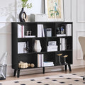 LEYAOYAO 10 Cube Bookshelf, 3 Tier Vintage 55" Wide Bookcase with Legs, Mid-Century Wood Bookshelves Storage, Black Large Book Case, Freestanding Organizer Display Shelf for Living Room, Office