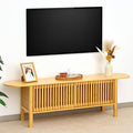 Bamboo TV Stand for TVs up to 65", Accent Entertainment Center with Storage, Media Console Table with Fence Door, Modern TV Stand for Living Room, Bedroom, 55"(L), Burlywood