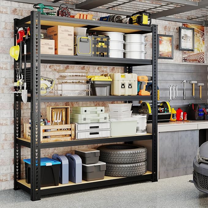 40''W Garage Storage Shelves, Storage Racks Shelving Units, Storage Shelves Heavy Duty, Adjustable Metal Shelves with 2 Pegboards for Basement, Warehouse, Pantry, Closet, Kitchen, 2200 LBS