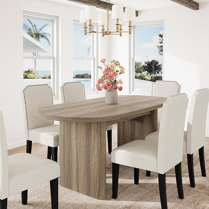 GarveeHome Oval Dining Table for 6-8 People, Long Large Kitchen Table with Thick Sturdy Wooden Base, Farmhouse Dining Room Table for for Kitchen, Living Room, Office (63" Long,Rustic Pear)