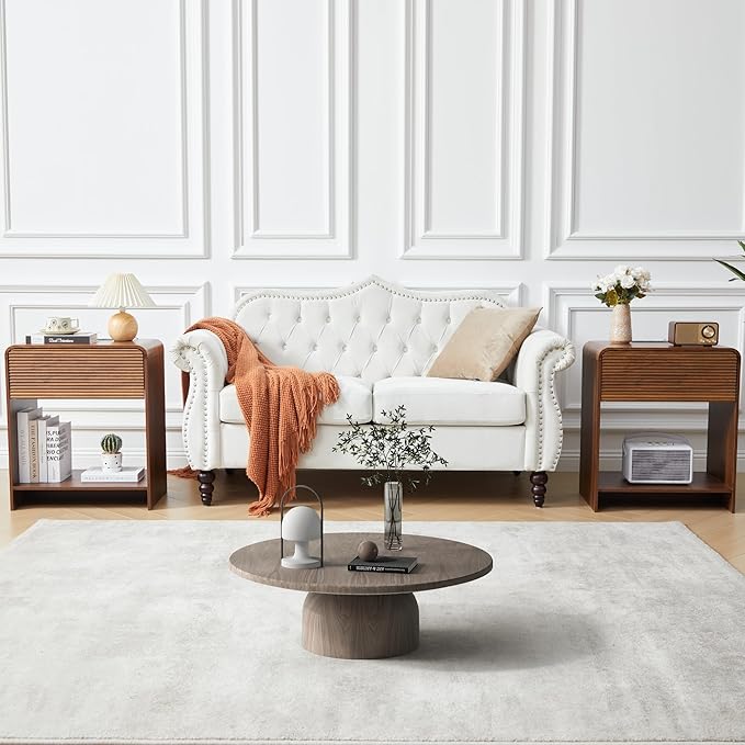 XUZENEST Fluted Nightstand with Charging Station, Mid Century Modern Bed Side Table End Table with Drawer Storage, Large Wooden Night Stands Bedside for Bedroom Living Room Sofa Office, Walnut