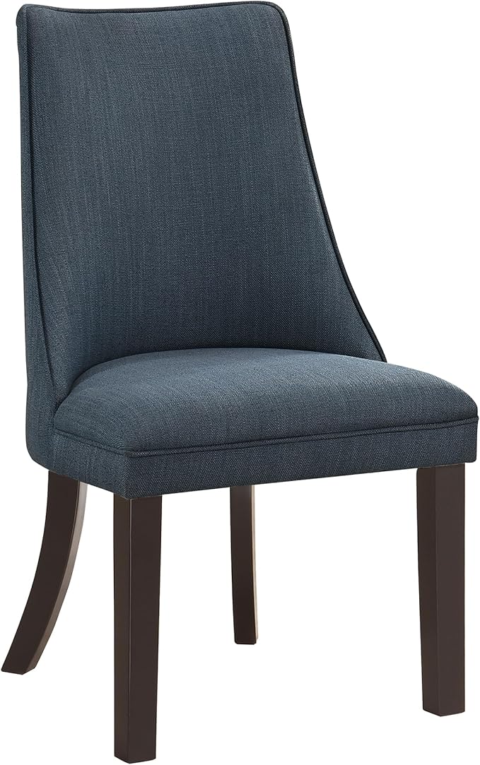 Lexicon Kitchen & Dining Room Chairs, Dining Chairs Set of 2, Fabric Upholstered Dining Chairs, Rubberwood Armless Dining Chairs with Curved Back, Modern Dining Chair, Easy Assembly, Blue Gray