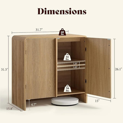 AMERLIFE 3-Piece Fluted Buffet Cabinet with Storage, Modern Sideboard Cabinet with Doors & Adjustable Shelf, Console Table & Credenza for Living Room, Kitchen & Entryway, Natural Oak