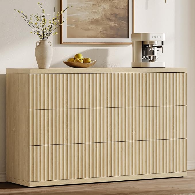 SICOTAS Fluted Buffet Sideboard Cabinet with Larger Drawers, Modern Credenza Accent Sideboard with Storage, Mid Century Media Console Coffee Bar Table for Dining Room Hallway Kitchen (2 PCS)