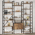 70x78 “ Triple 6 Tier Book Shelf, Industrial Large Bookcase with Storage Cabinet, Tall Bookshelf with 16 Open Display Shelves Metal Frame Furniture for Living Room Bedroom Home Office Brown