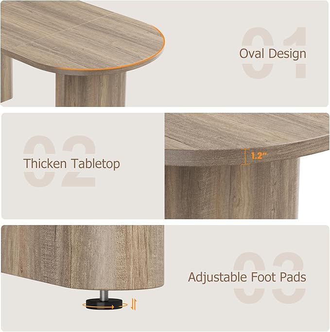 GarveeHome Oval Dining Table for 6-8 People, Long Large Kitchen Table with Thick Sturdy Wooden Base, Farmhouse Dining Room Table for for Kitchen, Living Room, Office (63" Long,Rustic Pear)