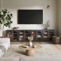 BELLEZE 4-Piece Modular TV Stand Set -Modern Entertainment Center with Arched Glass Door,Sideboards with Storage and Adjustable Shelves,Classic Media Console Table Cabinet for Living Room (Ebony)