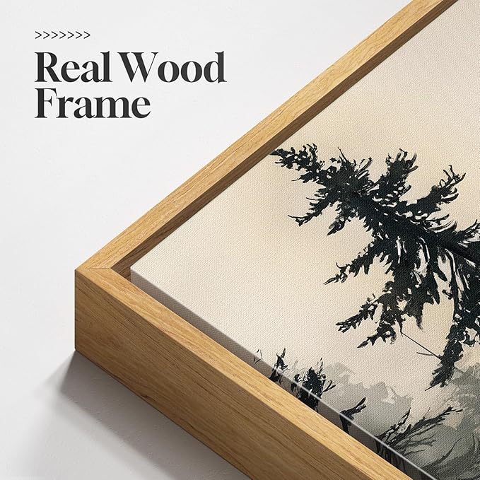 Framed Forest Landscape Nature Wall Art Bedroom, 3 Piece Foggy Pine Tree Lake Canvas Artwork for Walls, Sunset Wall Decor Paintings Pictures Print for Living Room Home Office Hallway, 16x24 Inch