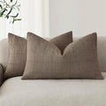 Foindtower Set of 2 Decorative Linen Check Throw Pillow Covers Neutral Farmhouse Lumbar Cushion Covers Modern Boho Home Decor for Sofa Chair Couch Bedroom Living Room,12×20 Inch,Taupe Grey