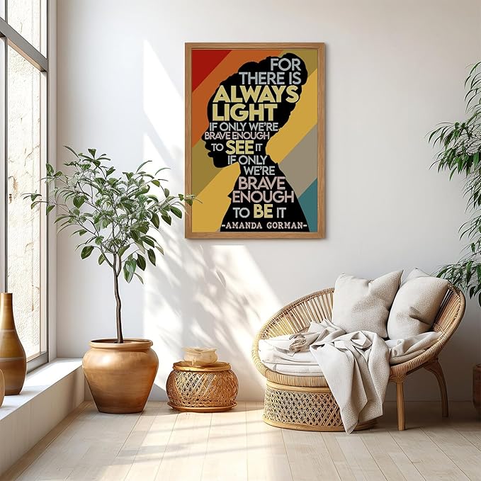 Amanda Gorman Poster Canvas Prints Poem Amanda Gorman Wall Art the Hill We Climb Poem Poster Inaugural Painting There Is Always Light Art Black History Month Wall Art Decor 12x16 Inch Wood Framed