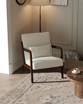 Garvee Mid-Century Modern Accent Chair, Sherpa Upholstery, Solid Wood Armchair with Removable Lumbar Pillow, Sturdy Reading Chair for Living Room, Bedroom, Guest Room, Easy Assembly, Beige
