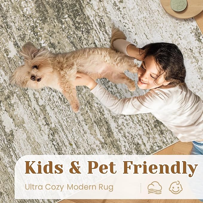 Washable Rug 5x7 Area Rugs for Living Room: Neutral Soft Rug Abstract Non Slip Low Pile Modern Carpet for Bedroom Kitchen Nursery Office Dining Room Indoor (Brown, 5'x7')