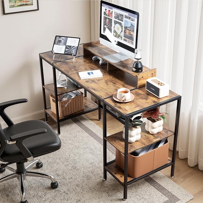 MINOSYS 55-inch Computer Desk with Storage Shelf - Vintage Ideal Gaming Desk for Bedrooms, Small Spaces, and Home Offices Modern Writing Desk for PCs.