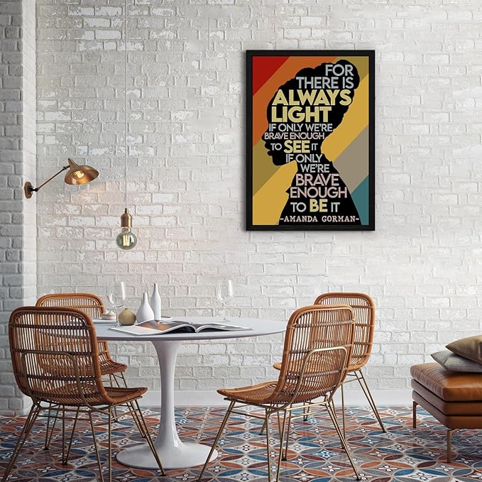 Amanda Gorman Poster Canvas Prints Poem Amanda Gorman Wall Art the Hill We Climb Poem Poster Inaugural Painting There Is Always Light Art Black History Month Wall Art Decor 16x24 Inch Black Framed