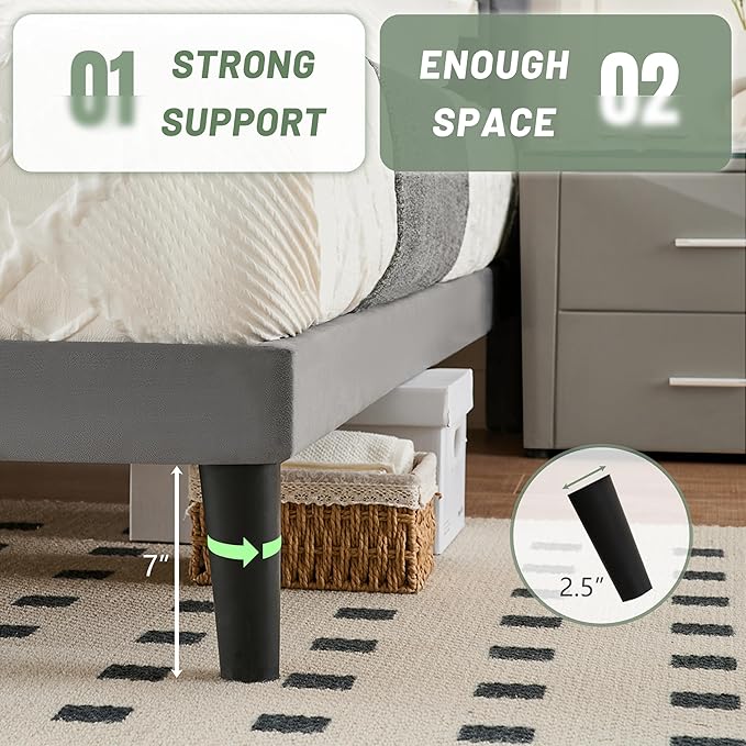 Queen Bed Frame with Headboard, Bed Frame Queen Size with Sturdy Wooden Slats Support, Platform Bed Frame with Velvet Upholstered Headboard, Mattress Foundation, Easy Assembly, No Box Spring Needed
