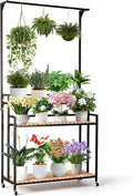 SEAdeerCH Multi-Functional Plant Stand ,Modern Rolling Plant Shelf Space-Conserve,Use Vintage Wood and Iron Frame, Robust Pine,Easy Assembly,for indoor/outdoor use in Living Spaces or Patio