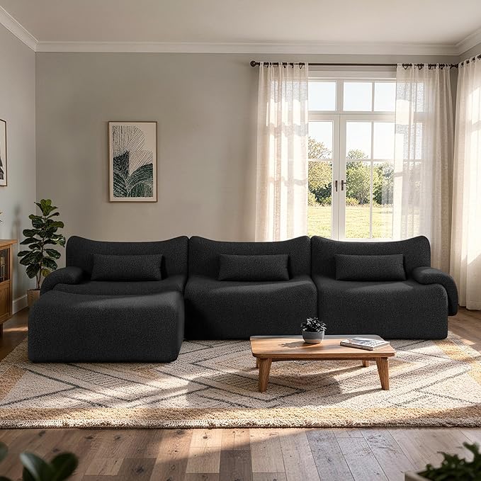 Cloud Couch Sectional, L Shaped Boneless Couches for Living Room - Oversized Modular Sofa with Deep Seats, Modern Couches with Movable Ottoman,Black