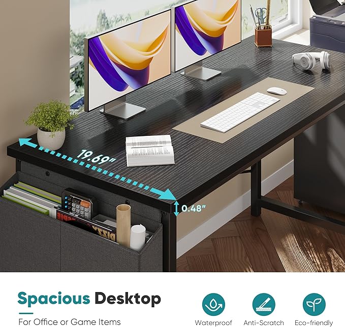 OLIXIS Computer Desk 47 Inch Home Office Desks for Small Spaces, Gaming Writing Study Work Table with Storage Bag for Bedroom, Black