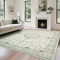Srugn Washable Rugs 8x10 Area Rugs for Living Room,Rugs for Bedroom,Large Carpets,Ultra Soft Faux Wool Retro Dining Room Rug,Non Slip&Non-Shedding Low Pile Vintage Print Rug for Home Office-Green