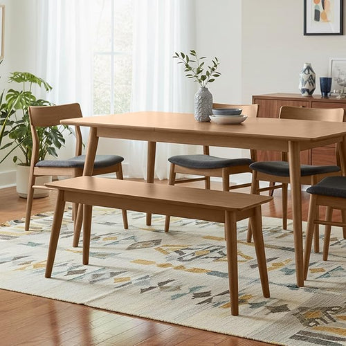 Alaterre Furniture Calais Dining – Mid Century Modern 46-Inch Solid Wood Dining Bench – Entryway Bench with Minimalist Design for Entryway, Dining Room, Kitchen, or Bedroom (Warm Pecan Finish)